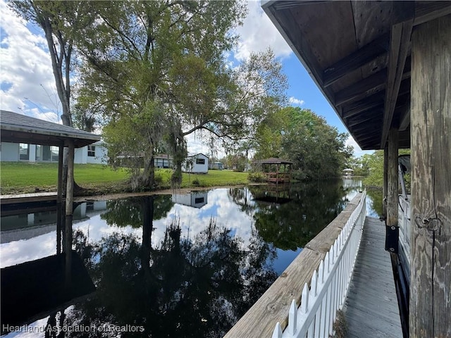 view of dock featuring a water view