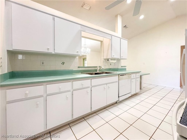 120 Honeycomb Ave, Lake Placid, FL 33852 - kitchen featuring visible vents, white dishwasher, a sink, white cabinets, and backsplash