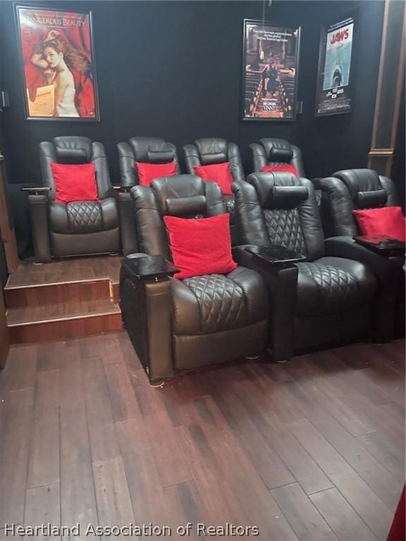 cinema room with hardwood / wood-style floors