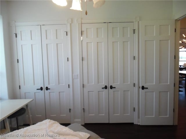 bedroom with multiple closets