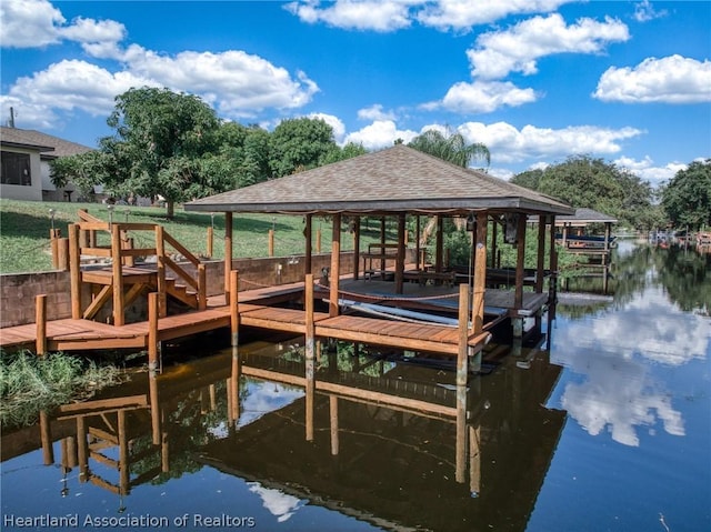 dock area with a water view