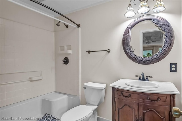 full bathroom with vanity, toilet, and washtub / shower combination