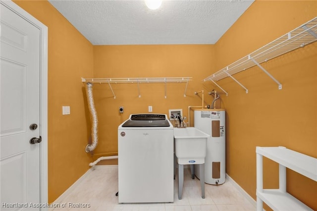 5808 Twisted Oaks Dr, Sebring, FL 33876 - washroom featuring washer / dryer, electric water heater, a textured ceiling, and baseboards