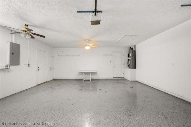 5808 Twisted Oaks Dr, Sebring, FL 33876 - garage with a ceiling fan, water heater, electric panel, and a garage door opener