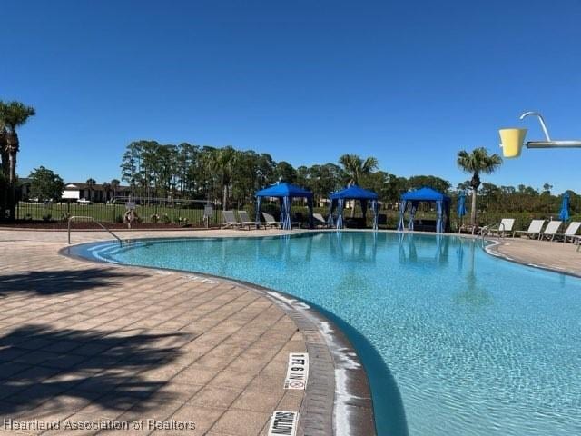 view of swimming pool with a patio area