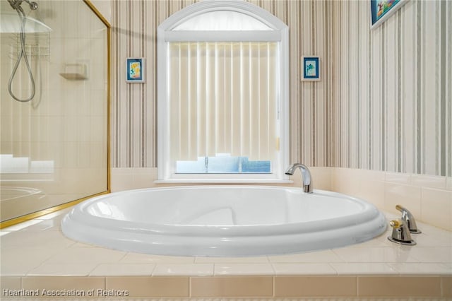 bathroom with shower with separate bathtub