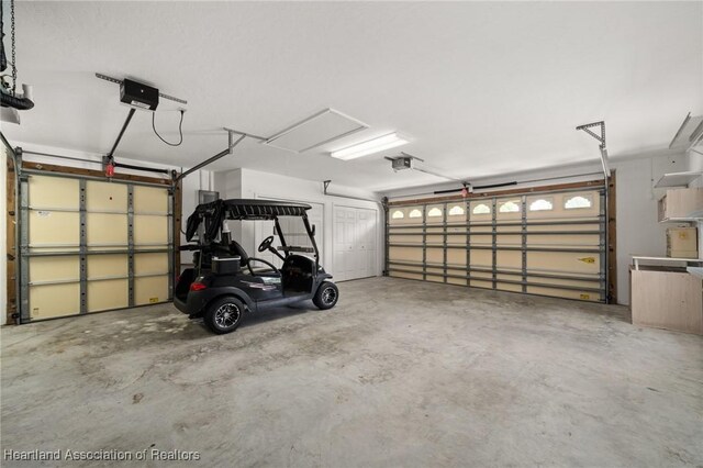 garage with a garage door opener