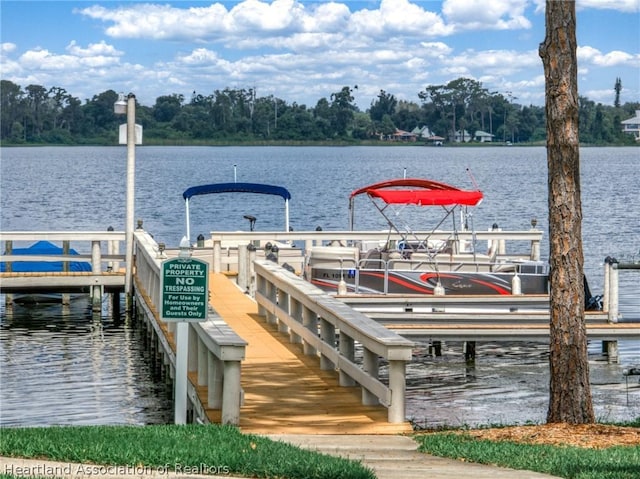 dock area featuring a water view