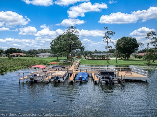 dock area featuring a water view