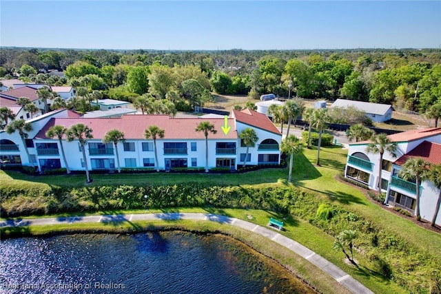 aerial view with a water view