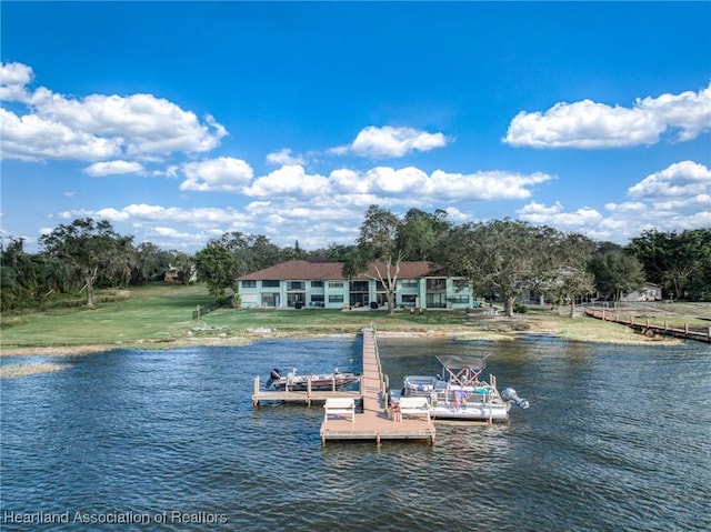 view of dock with a water view