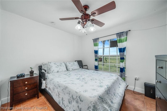 bedroom featuring a ceiling fan and baseboards