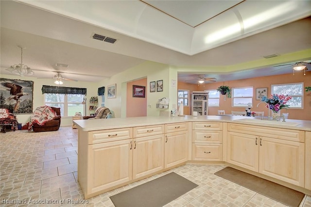 kitchen featuring kitchen peninsula and sink