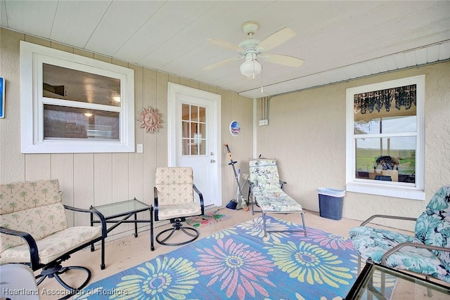 view of patio / terrace featuring ceiling fan