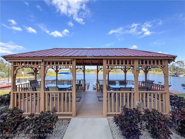 dock area with a water view