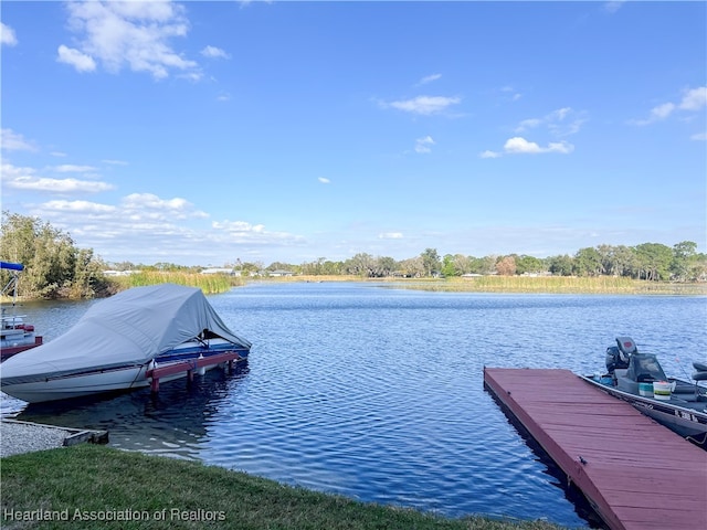 dock area featuring a water view