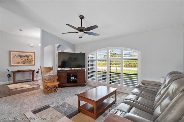 living room with ceiling fan