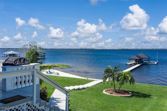 water view featuring a dock