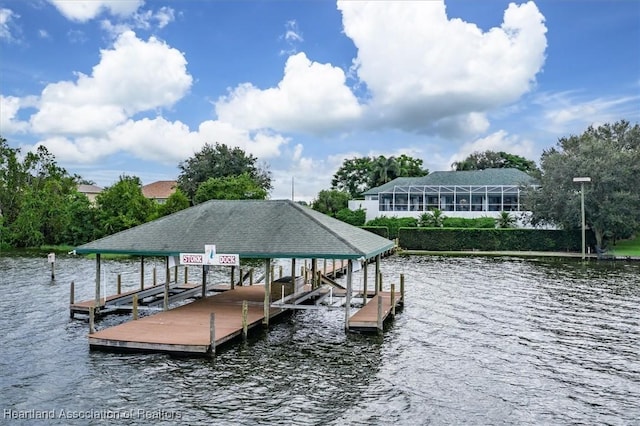 view of dock featuring a water view