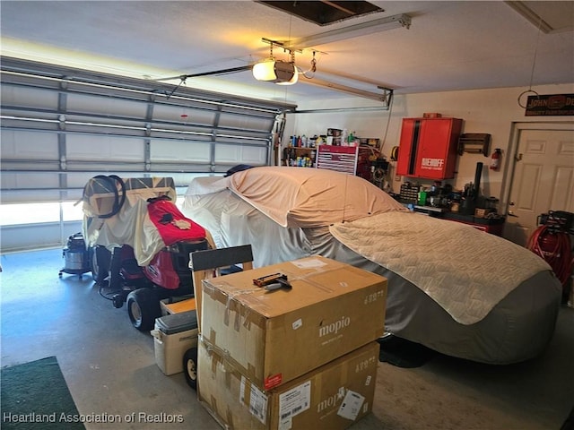 garage with a garage door opener