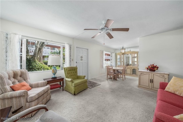 living room featuring ceiling fan