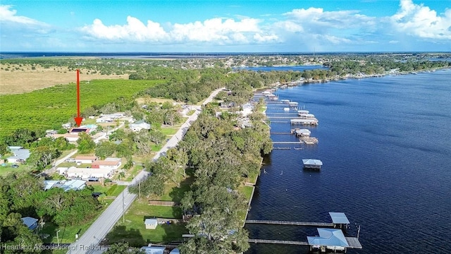 drone / aerial view featuring a water view