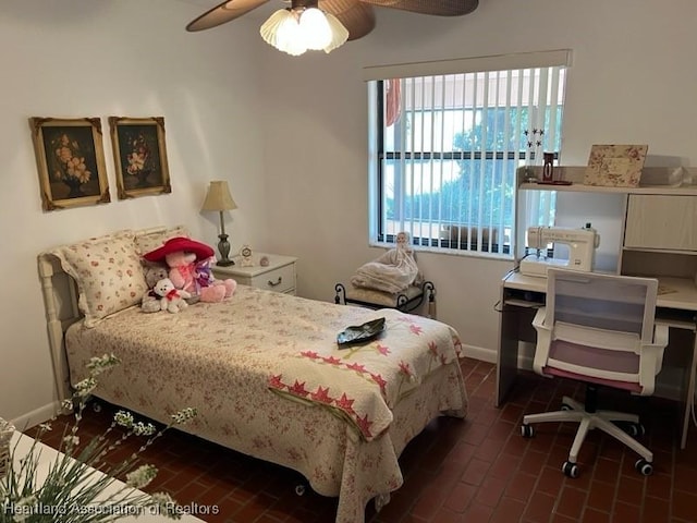 bedroom featuring ceiling fan