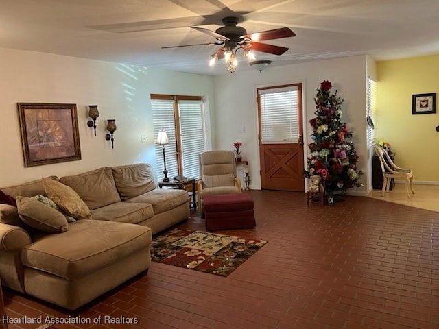 living room with ceiling fan