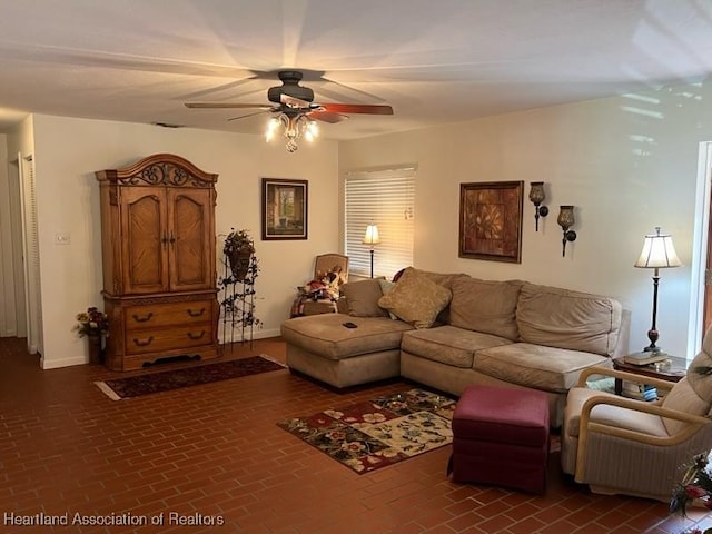 living room featuring ceiling fan