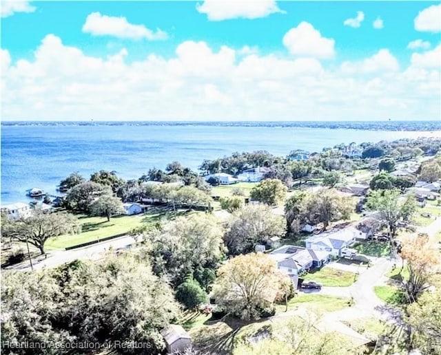 aerial view with a water view