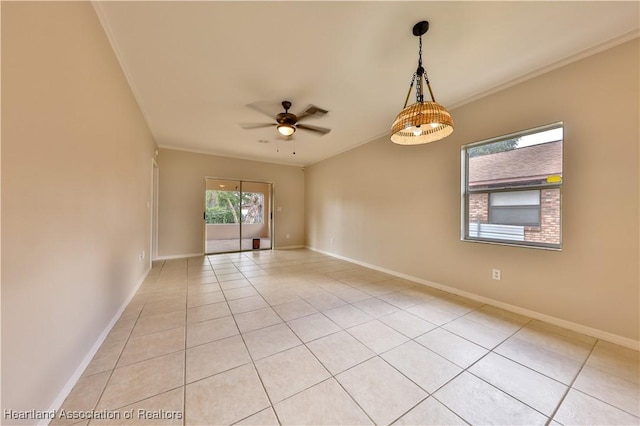 4021 Page Ave, Sebring, FL 33875 - spare room with a ceiling fan, crown molding, and light tile patterned floors