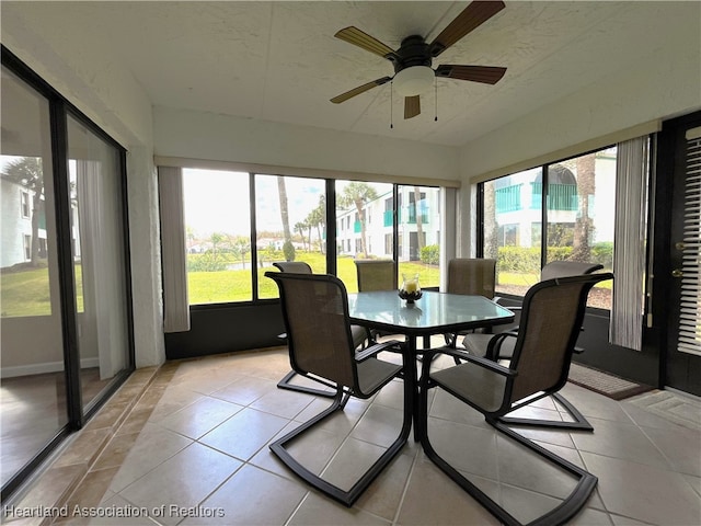 sunroom featuring a healthy amount of sunlight and a ceiling fan