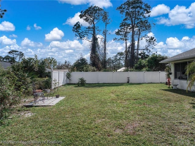 view of yard with a patio area and a fenced backyard