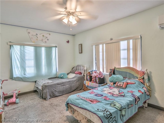 bedroom with carpet floors and ceiling fan