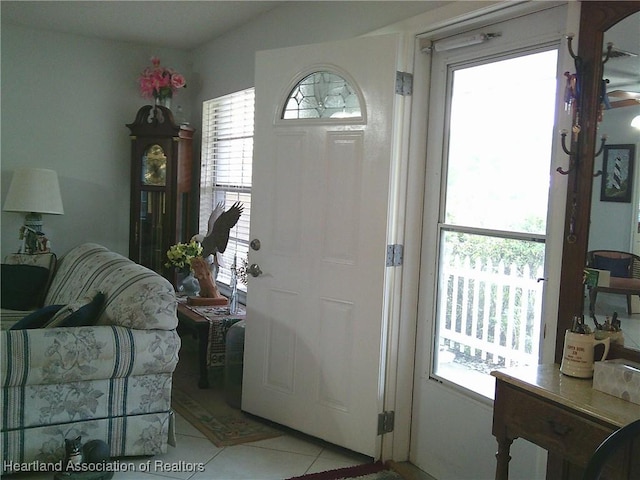 foyer entrance with tile patterned flooring and plenty of natural light