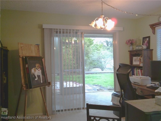 office with a chandelier