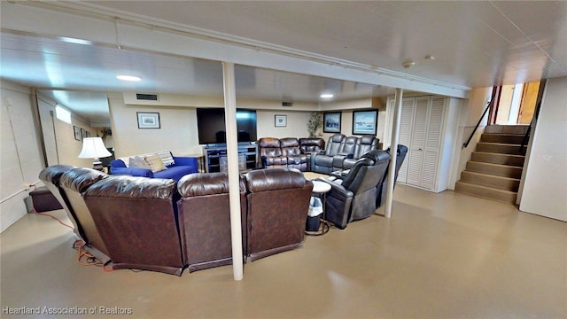 1244 Kelly Ct, Wauchula, FL 33873 - living room featuring finished concrete floors and stairway