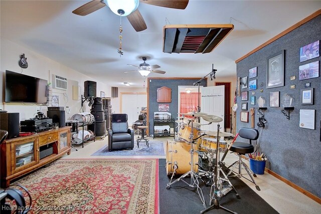 1237 Hotiyee Ave, Sebring, FL 33870 - living room with a ceiling fan and a wall unit AC