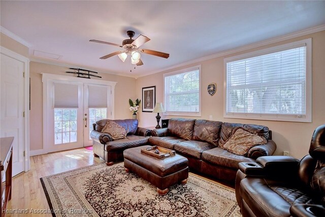 1237 Hotiyee Ave, Sebring, FL 33870 - living area with ceiling fan, light wood-style flooring, and crown molding