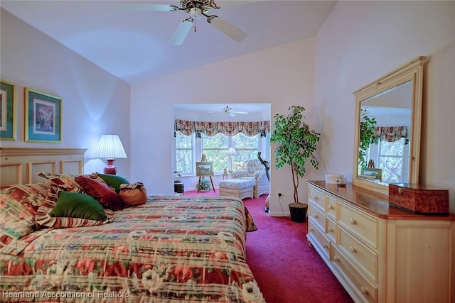 3171 E Pebble Dr, Avon Park, FL 33825 - bedroom featuring lofted ceiling, dark colored carpet, and ceiling fan