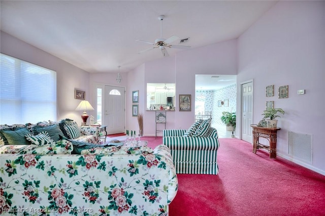 3171 E Pebble Dr, Avon Park, FL 33825 - bedroom featuring carpet floors, baseboards, vaulted ceiling, and visible vents