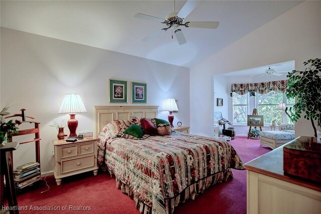 carpeted office featuring ceiling fan