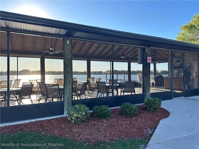 exterior space featuring a water view