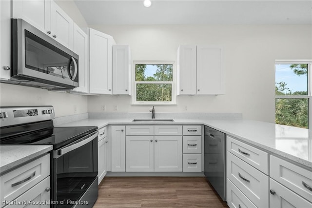 kitchen with white cabinets, stainless steel appliances, and sink