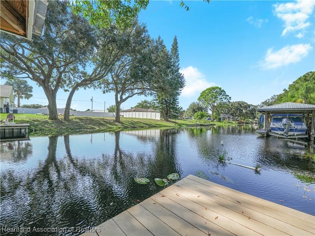 view of dock with a water view