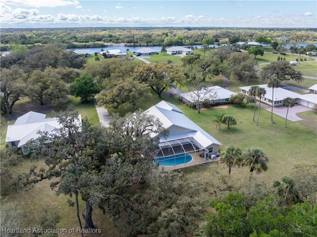 aerial view with a water view