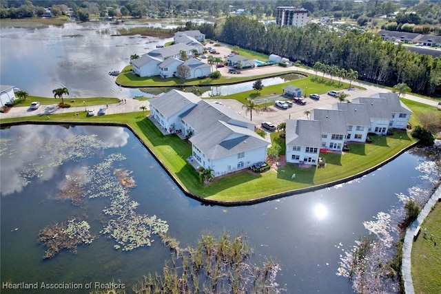 aerial view with a water view