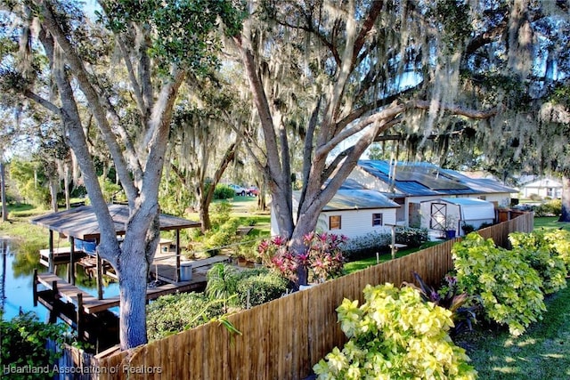 exterior space featuring a water view