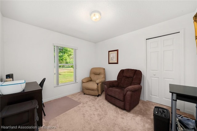 sitting room with light carpet and baseboards