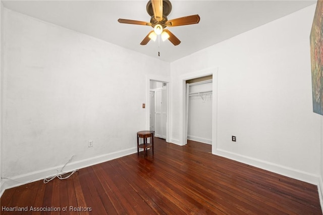 412 Rose Ave, Sebring, FL 33870 - unfurnished bedroom with baseboards, hardwood / wood-style flooring, a ceiling fan, and a closet